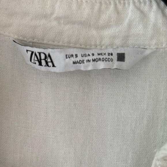 ZARA Linen Blend White Tiered Ruffled 3 Button - Picture 8 of 10